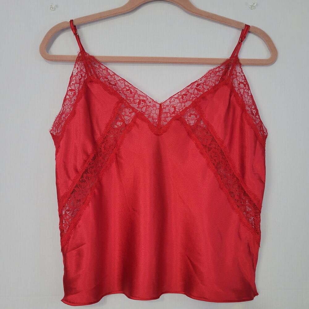 Victoria's Secret Satin Lace Trim Double Strap Camisole size M Red Coquette Sexy
